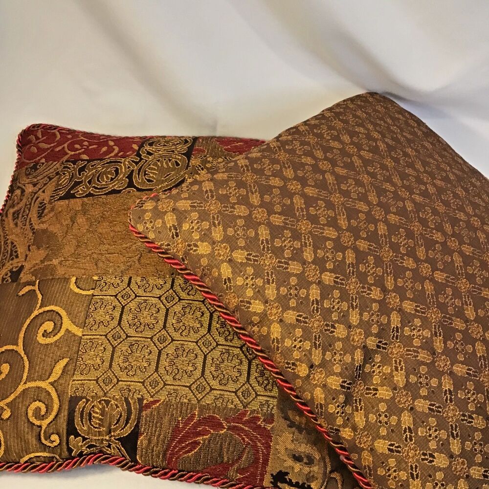 Croscill Galleria Red Brown Gold 23” Square Decorative Pillows (Set of 2)